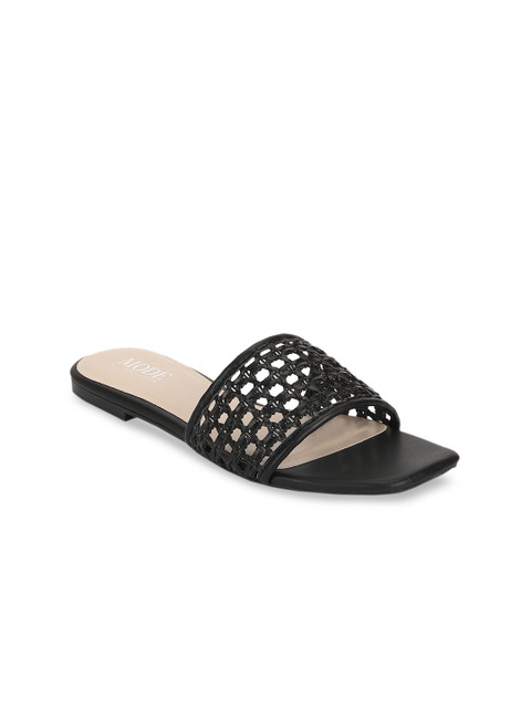 

Mode by Red Tape Women Black Woven Design Open Toe Flats