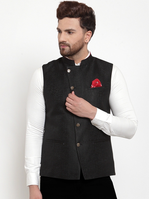 

MAXENCE Men Black Woven Design Nehru Jacket