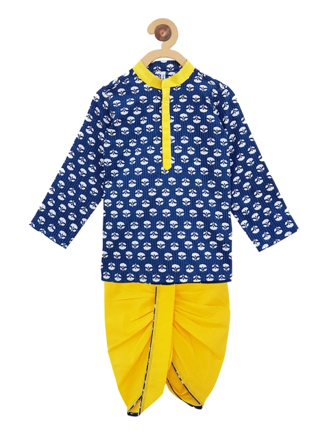 

Campana Boys Navy Blue & Yellow Printed Kurta with Dhoti Pants