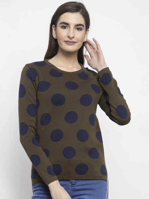 

Kalt Women Green Polka Dot Jacquard Pullover Sweater