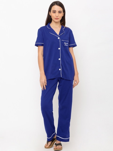 

Nick&Jess Women Blue Solid Night suit