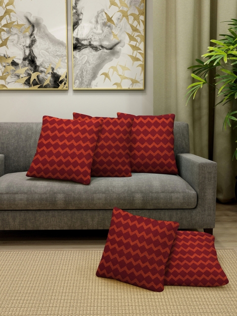 

KLOTTHE Set Of 5 Red & Orange Woven Design Square Cushions