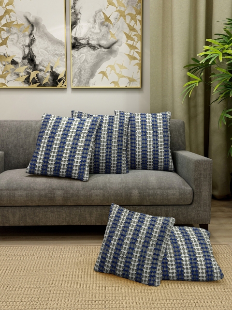 

KLOTTHE Set Of 5 Blue & White Self-Design Square Cushions