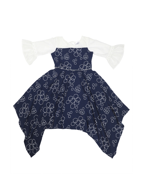 

Doodle Girls Navy Blue Printed Fit and Flare Dress