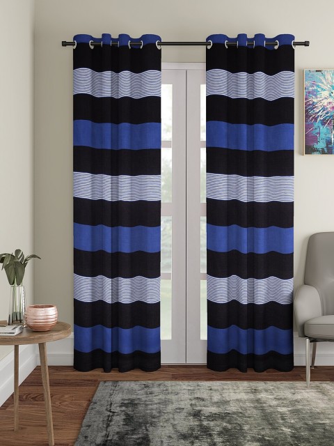 

NEUDIS Navy Blue & Black Set of 2 Corduroy Eyelet Door Curtains