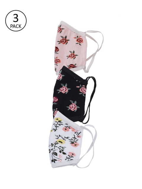 

ToniQ Kids Pack of 3 Flower Garden Reusable 3-Layers Cloth Masks, Black