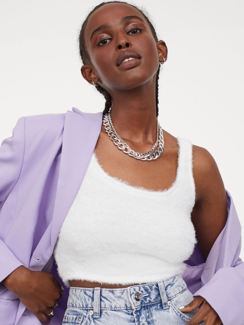 

H&M Women White Cropped Vest Top