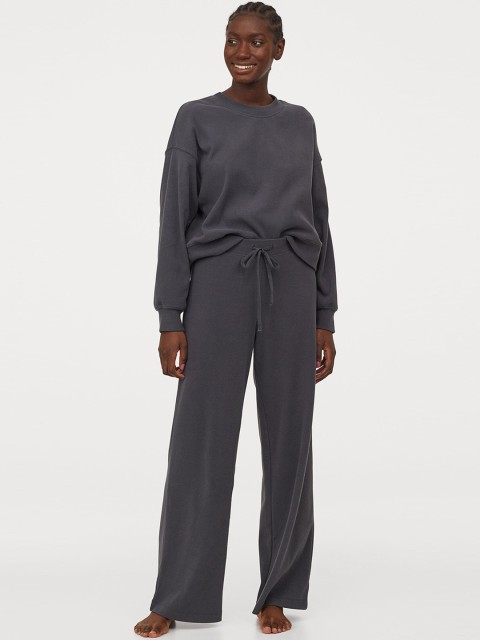 

H&M Women Grey Ribbed Pyjama Bottoms