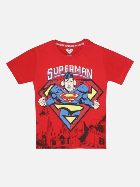 

Kids Ville Boys Red Superman Printed Round Neck T-shirt