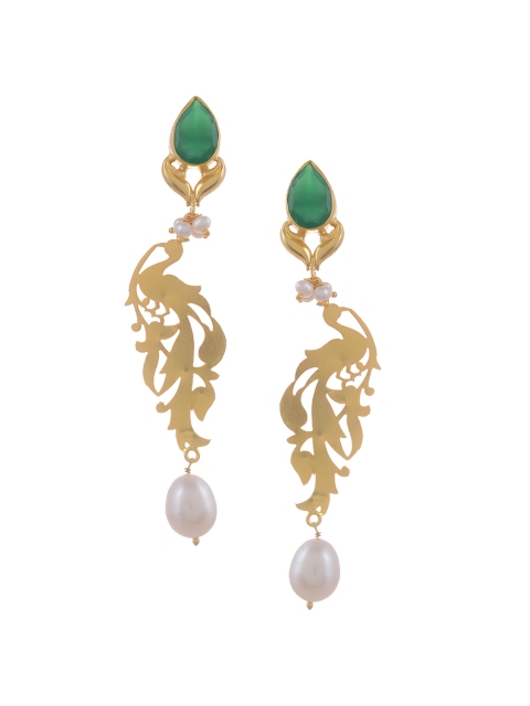 

Silvermerc Designs Green & Gold Floral Drop Earrings