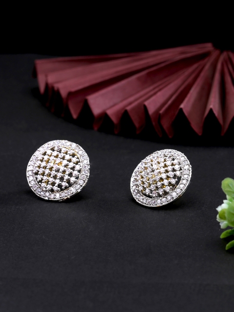 

Yellow Chimes Silver-Toned Gold-Plated Handcrafted AD-Studded Circular Studs