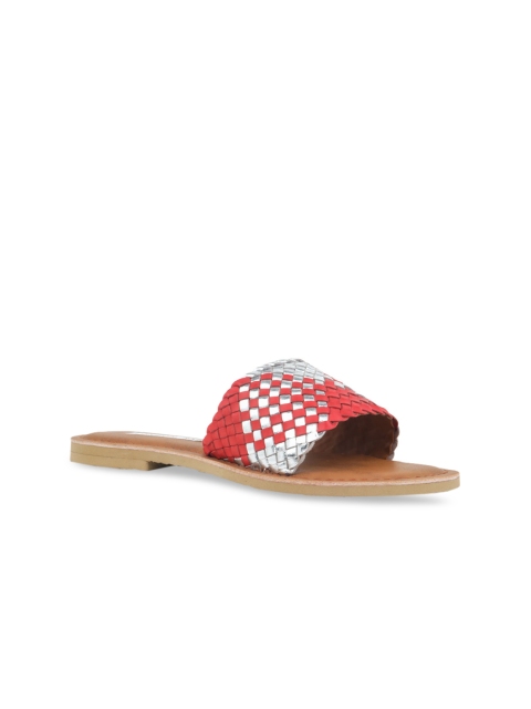 

London Rag Women Red Woven Design Leather Open Toe Flats
