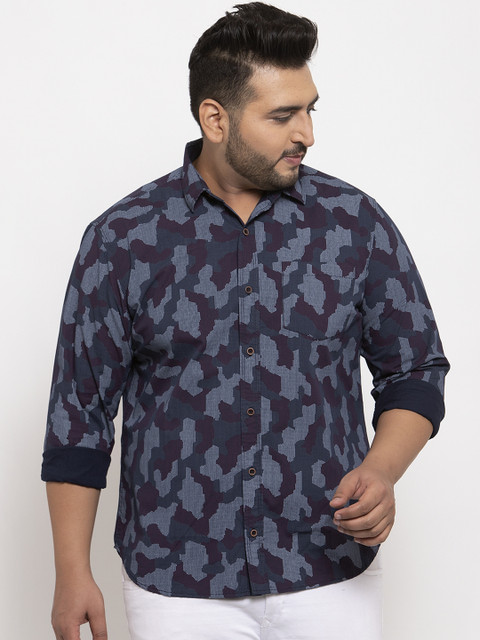 

plusS Men Blue & Navy Blue Camouflage Print Casual Shirt