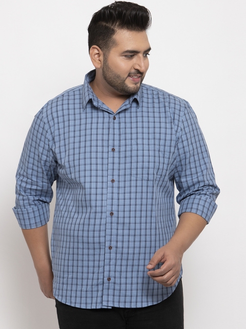 

plusS Men Blue Regular Fit Checked Casual Shirt