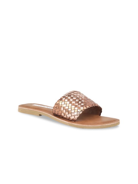 

London Rag Women Bronze & Gold Woven Design Leather Open Toe Flats