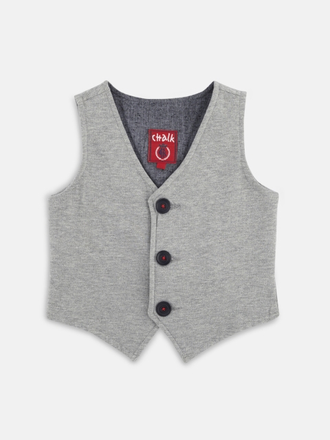 

CHALK by Pantaloons Boys Grey Solid Pure Cotton Waistcoat