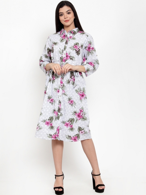 

Aujjessa Women White Printed Shirt Dress