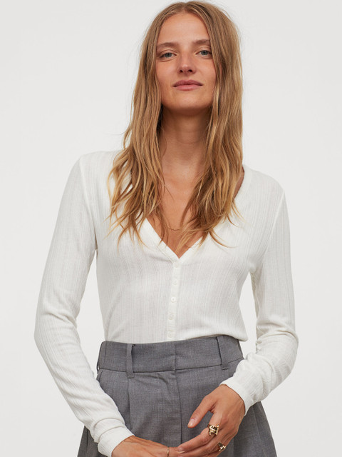 

H&M Women White Rib-Knit Cardigan