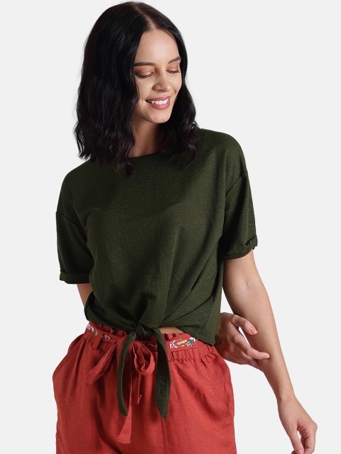 

Chumbak Women Olive Green Solid Crop T-shirt