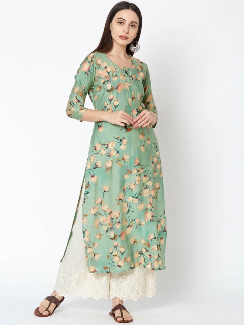 

FASHOR Women Green Floral Printed Straight Kurta