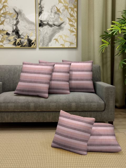 

KLOTTHE Set Of 5 Pink & Beige Striped Square Cushions