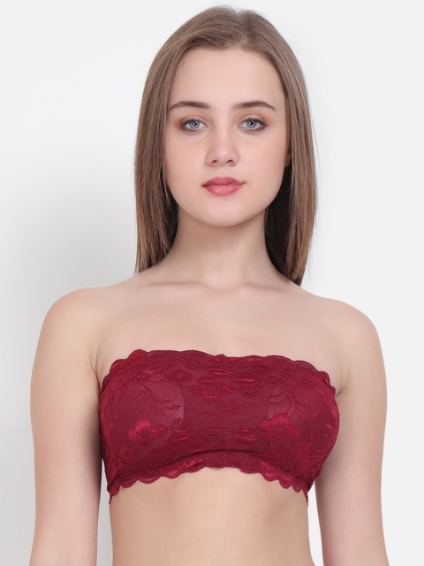 

Golden Girl Maroon Lace Non-Wired Lightly Padded Bandeau Bra 521