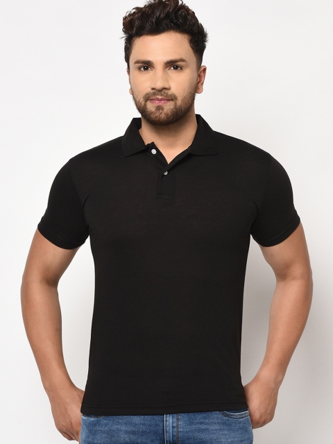 

ELEGANCE Men Black Solid Polo Collar T-shirt