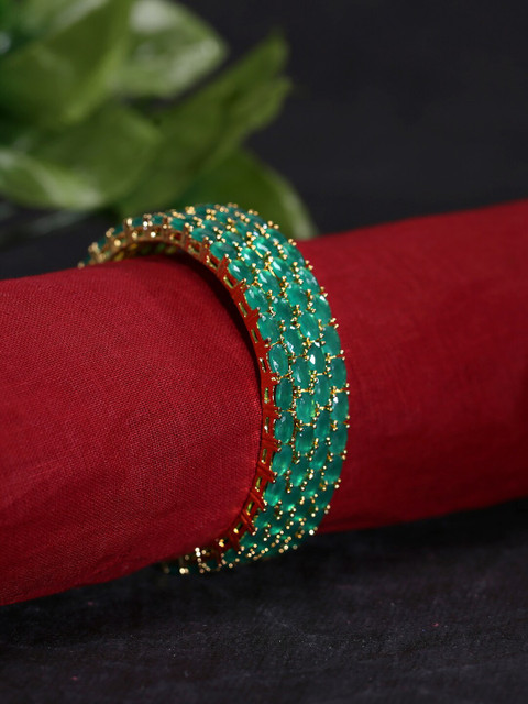

Yellow Chimes Set Of 4 Gold-Plated Green AD-Studded Handcrafted Bangles