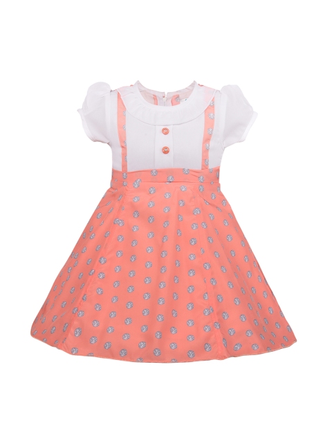 

Wish Karo Girls Peach-Coloured & White Printed Pinafore Dress