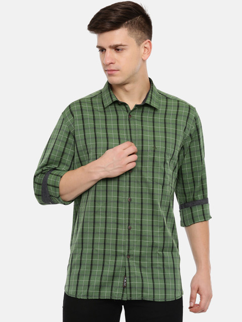 

Classic Polo Men Green & Black Regular Fit Checked Casual Shirt