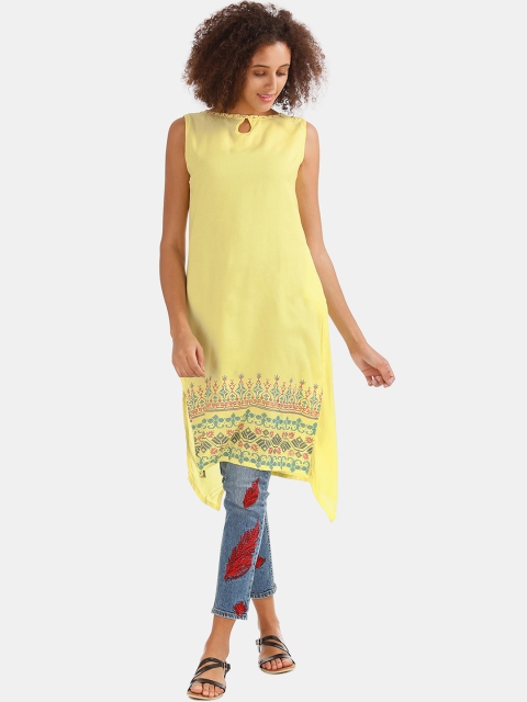 

Karigari Women Yellow Printed A-Line Kurta