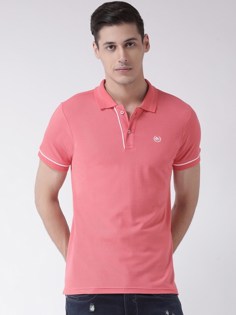 

COBB Men Coral Pink Solid Polo Collar T-shirt