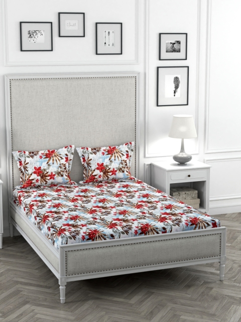 

STELLAR HOME Red Floral 90 GSM Poly Satin 1 Bedsheet with 2 Pillow Covers