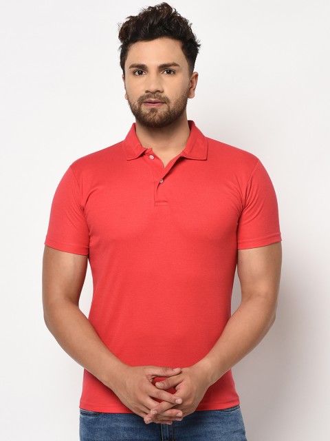 

ELEGANCE Men Red Solid Polo Collar T-shirt