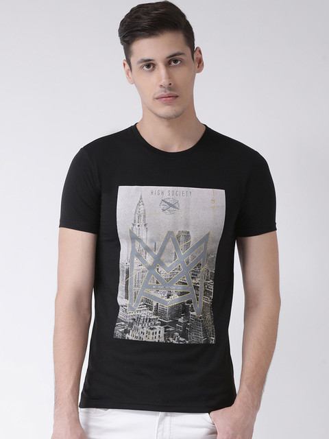 

COBB Men Black & Grey Printed Round Neck T-shirt