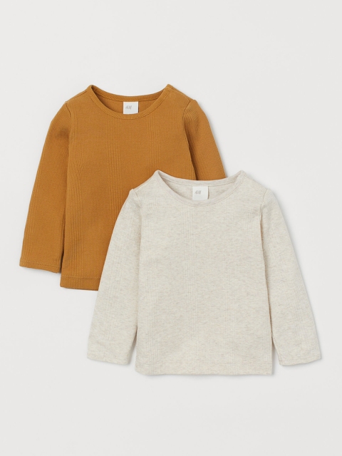 

H&M kids 2-Pack Ribbed Tops, Beige