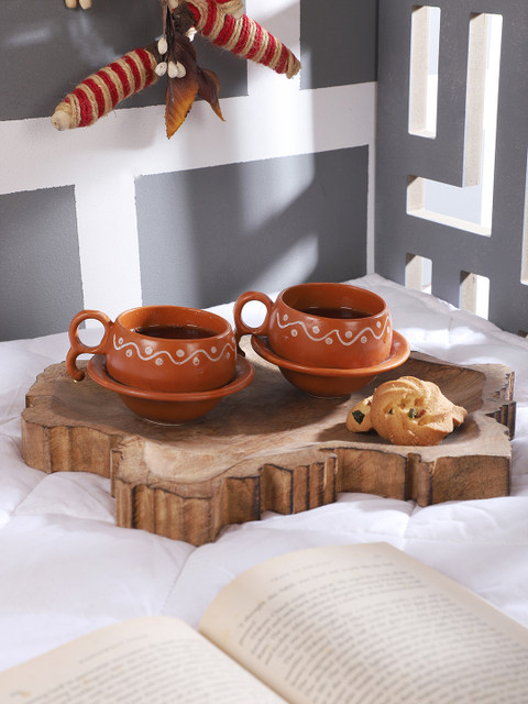 

CDI Brown Solid Ceramic Cups and Saucers 6-Pieces Set 180 ml