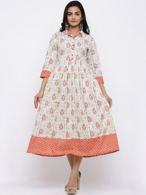 

Indi INSIDE Women Off-White Printed Ethnic Fit and Flare Dress