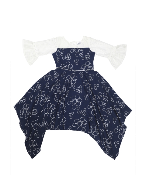 

Doodle Girls Navy Blue Printed Fit and Flare Dress