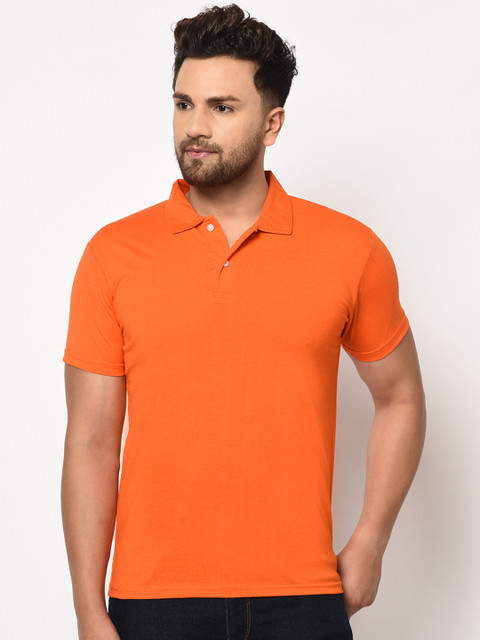 

ELEGANCE Men Orange Solid Polo Collar T-shirt