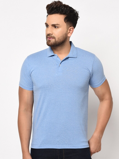 

ELEGANCE Men Blue Solid Polo Collar T-shirt