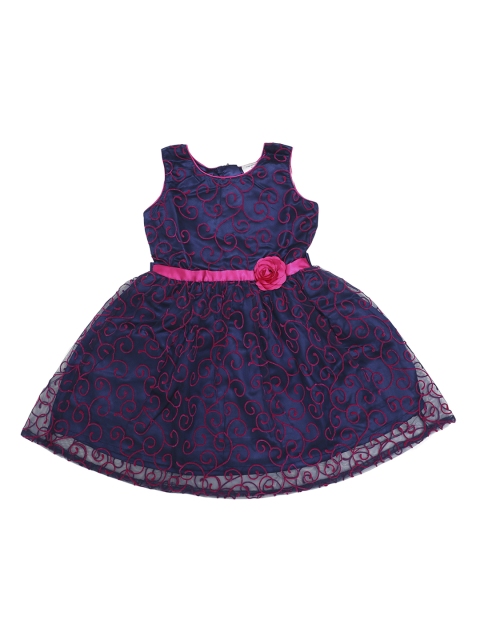 

Doodle Girls Navy Blue Self Design Fit and Flare Dress