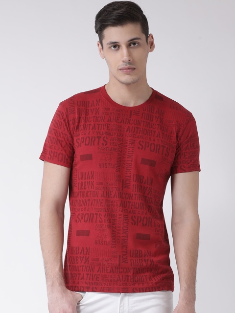 

COBB Men Maroon Printed Round Neck T-shirt