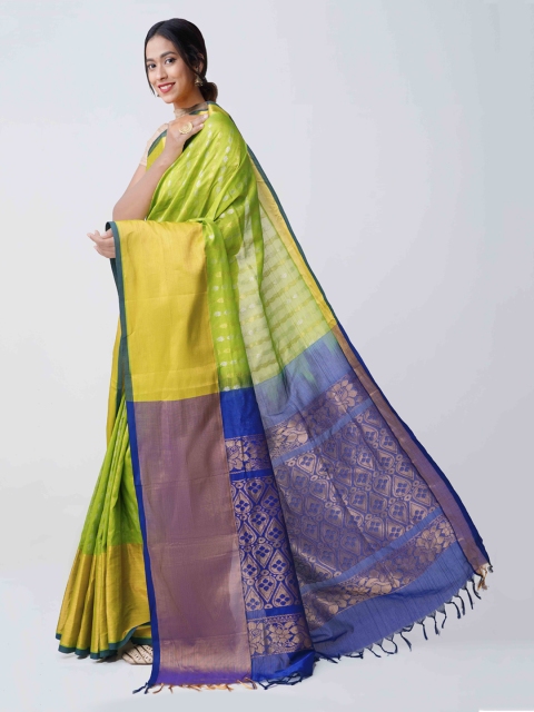 

Unnati Silks Green & Blue Silk Cotton Woven Design Kanjeevaram Saree