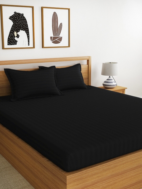 

URBAN SPACE Black Striped 300 TC Cotton 1 King Bedsheet with 2 Pillow Covers