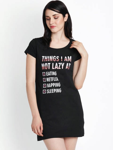 

Dreamz by Pantaloons Black & White Printed Sleep Shirt