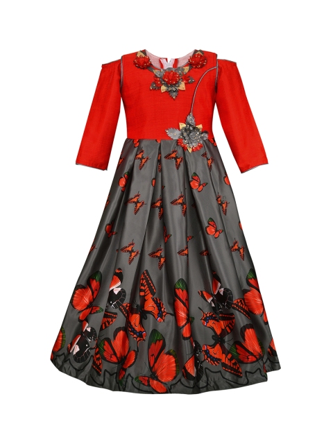 

Wish Karo Girls Red & Grey Printed Fit and Flare Dress