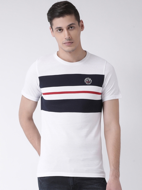 

COBB Men White & Black Striped Round Neck T-shirt