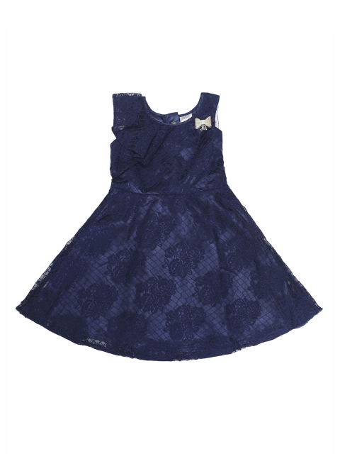 

Doodle Girls Navy Blue Self Design Fit and Flare Dress