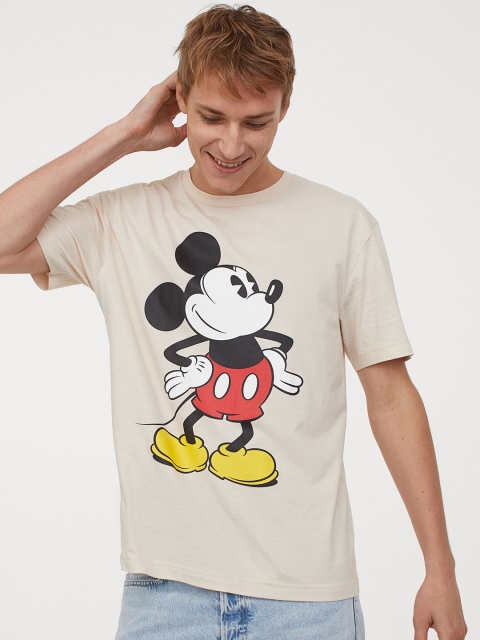

H&M Men Beige Mickey Mouse Printed T-shirt